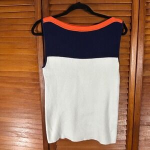 Lauren Ralph Lauren Womens XL Colorblock Ribbed Knit Tank Top Navy White Orange